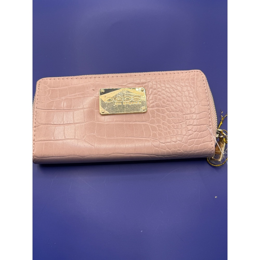 Bebe Los Angeles Wallet Pink Croc Embossed Zip Around Clutch Card Holder